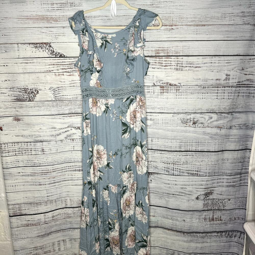 Suzanne Betro Blue Maxi Dress Floral Cottage Core Women's Med